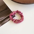 French vintage rose red glossy silk scrunchie with metallic sheen and pleated texture - Small / Gold Thread Rose Pink