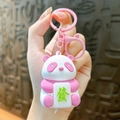 Portachiavi panda carino con accenti rosa che tiene una tessera mahjong con gancio - Panda della Fortuna - Rosa