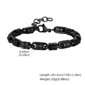 Men's minimalist black stainless steel link chain bracelet with lobster clasp and sizing specs - Black