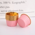 Macro view of light pink and gold metallic lining on pleated cupcake baking liners - Single-sided Pink Gold Rim
