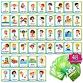 Educational set of 48 kids sports flashcards with colorful cartoon illustrations and English names - Sports Cognition 48 Sheets