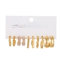6-pair set of gold alloy earrings with geometric designs and faux pearls on display card - KC Gold Combination Style (S21)