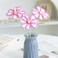 Handmade crochet bouquet with three pink and white cosmos flowers in a textured blue vase - Cosmos Gradient Dark Pink