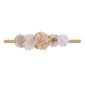 Infant floral headband featuring beige and pink fabric flowers on nude nylon band - Style 18