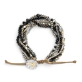 Verstellbares mehrlagiges Perlenarmband mit goldenem Herzanhänger und Wickeldesign - Schwarz Gold Silber-Herz