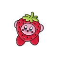Épingle émaillée Kirby rose avec un costume de fraise mignon et finition polie - Pin de cosplay fraise rose