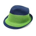 Two-tone blue and green woven straw jazz hat with upturned brim for summer beach - M (56-58cm) / Navy Blue + Grass Green