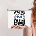 Detalle del estuche de lona con cremallera metálica y estampado de gato sarcástico - Frases De Actitud De Gato Blanco (jiayingpbb0441)