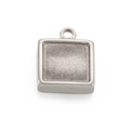 Close-up of a silver stainless steel square pendant base for DIY jewelry making - Steel Color (KLJ4019-Z)
