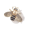 Spilla a forma di ape dorata con perla champagne e strass neri e bianchi brillanti per donne - Oro/Perla Champagne
