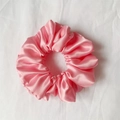 Elegant large pink satin silk scrunchie with a glossy finish for hair styling - Peach Pink