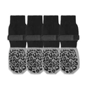 Non-slip waterproof dog socks in black and grey leopard pattern with secure velcro straps - Black Leopard Print With Adhesive Dots [opp Bag Packaging] / XS