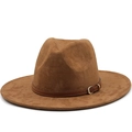 Brown faux suede cowboy hat with bronze buckle leather band on white background - M (56-58cm) / Khaki