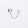 Boucle d'oreille chaîne étoile en argent avec zircons colorés et lien en acier 316L - Pièce Unique (Aiguille 0.8x6mm) / Chaîne Étoile Multicolore en Platine