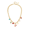 Collar de Navidad de acero inoxidable dorado con encantadores colgantes de reno navideño. - 1# Collar