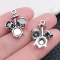 Antique silver drum set pendants for DIY necklaces showing front and back detail - Large Drum Set (20x16mm-2.2g)