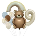 Detailed set of matte teddy bear, rainbow, and number 9 balloon for birthday party decor - Matte Teddy Bear Set 9