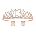 Tiara di compleanno in oro rosa con numero 13 decorata con strass di cristallo lucidi - 13 Anni