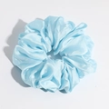 Detailed macro view of light blue satin scrunchie showing glossy fabric texture and folds - Light Blue Large