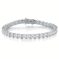 Classic S925 sterling silver tennis bracelet with brilliant round-cut cubic zirconia - 3mm Width - 15cm Length / White Gold
