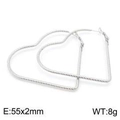 Polished silver heart hoop earrings with textured finish measuring 55x2mm size - 55x2mm / Steel