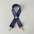 Adjustable 38mm wide dark blue canvas shoulder strap with white and blue floral embroidery - Blue Snowflake