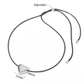 Adjustable black cord necklace with a 21mm polished silver-toned heart pendant - Simple Heart Style (PDD960)