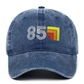 Gorra de béisbol lavada vintage con bordado 85 y rayas de colores retro en azul grisáceo - Azul Marino 85 (40 Años)