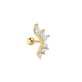 Gold 925 sterling silver screw back piercing earring with sparkling clear cubic zirconia - #13 Curved Multi-Stones / Gold-Single