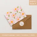 Floral blessing card set with pink flowers, kraft envelope, and For You sticker - Style A - HK8021 Floral Wish Card