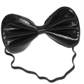 Glossy black bow tie with elastic strap for Halloween devil costume accessories - Black Shiny Fabric Bow Tie