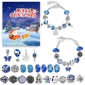 Christmas DIY charm bracelet set with blue beads and festive pendants in silver - Star and Moon Blind Box (M-09)
