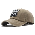 Vintage khaki ROUTE 66 embroidered baseball cap with adjustable strap for outdoor sun protection - One Size(Adjustable) / Khaki