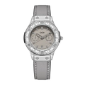GEDI multi-functional quartz women watch with crystal bezel and grey leather strap - Silver Case Grey Dial Grey Strap