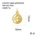 Detail view of 12mm gold plated star and moon pendant with dimensions and weight specs - Star and Moon/F-1