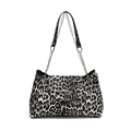 Leopard print chain shoulder bag with black and white animal pattern and silver hardware - Black Leopard