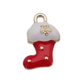 Christmas stocking alloy charm in red and white enamel with golden trim and floral accents - Christmas Stocking Shoes 9x16mm