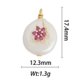 Detailed view of baroque pearl pendant with pink gemstone flower and size specs - DZ-1399 Pink Gemstone Flower