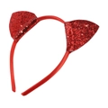 Sparkly red glitter cat ear headband for Halloween parties with satin wrap finish - Glitter Red Cat Ears