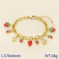 Gold chain bracelet with strawberry and lemon fruit charms, 170x6mm size, 18g weight - Strawberry Lemon Style (KB203062-Z)