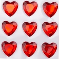 Set of nine faceted red heart-shaped acrylic rhinestones for DIY jewelry and crafts - 18mm / Red