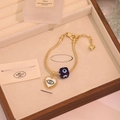 Bracciale a catena serpente dorata con ciondoli occhio blu e cuore con ciglia in portagioie - Malocchio Blu Reale (2# Blu Reale)