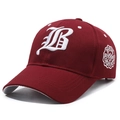 Deep red cotton baseball cap with white 3D gothic B embroidery and side logo patch - Adjustable / Red with White Embroidery