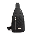 Women's black nylon chest bag with diamond lattice pattern and gold zipper detail - Style 3 Black