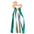 Beech wood duck teether toy for babies with green and white satin ribbons - Duck
