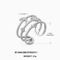 Three-layer stainless steel adjustable ring featuring moon and star charms - Adjustable Open / Steel