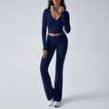 Σετ γιόγκα σε σκούρο μπλε με μακρυμάνικο crop top και παντελόνι καμπάνα για γυναίκες - XL / Ναυτικό Μπλε