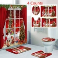 Christmas bathroom 4-piece set including waterproof shower curtain and non-slip mats - Christmas Window View (24-4) - 3 Piece Mat Set