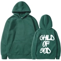 Dark green vintage hoodie with white Child of God letter print on the back view - S / Dark Green