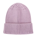 Close-up of the lilac rib-knit texture and folded cuff on this baby winter beanie hat - Light Purple